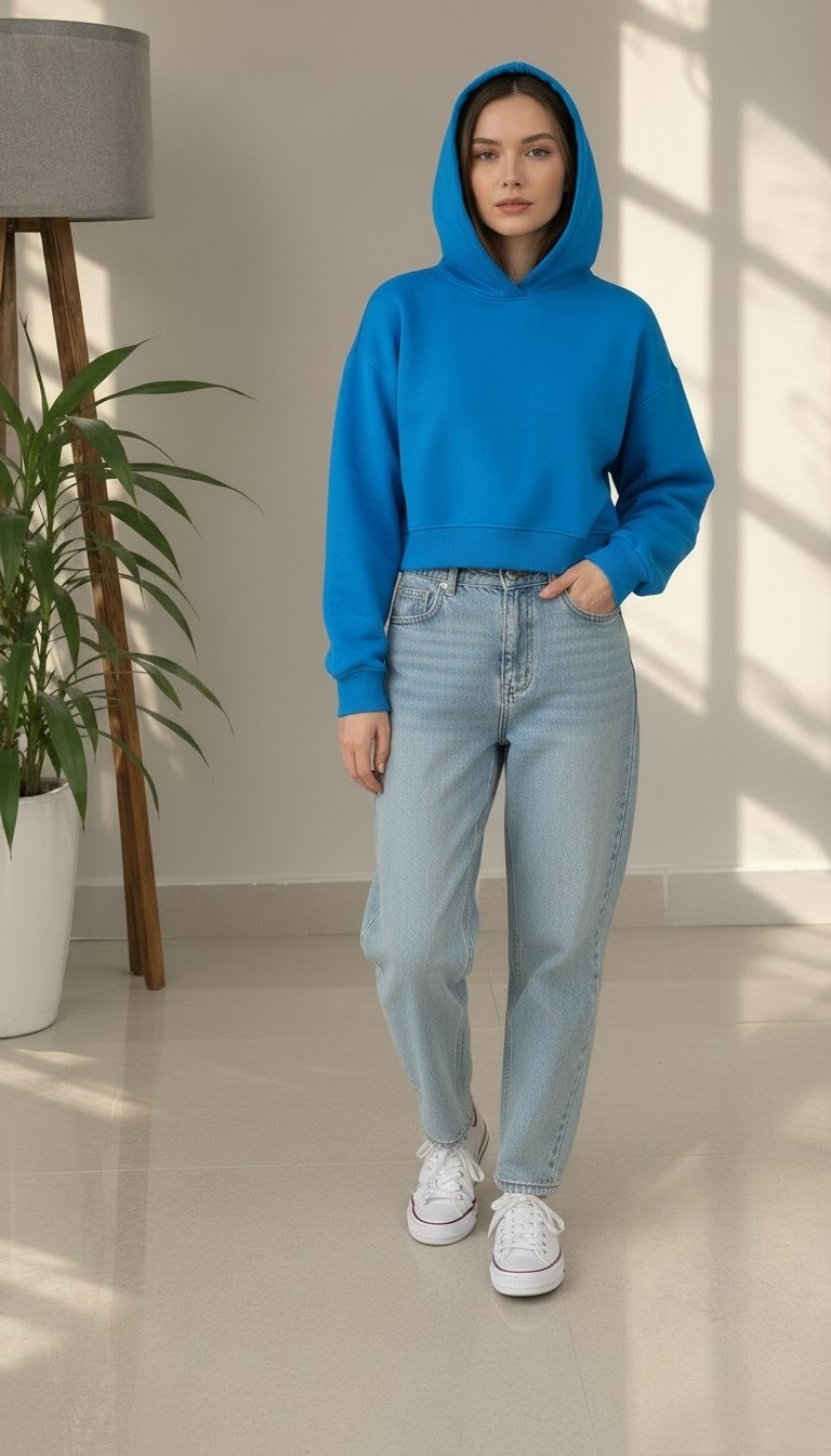 هودی کراپ کلاهدار زنانه zara